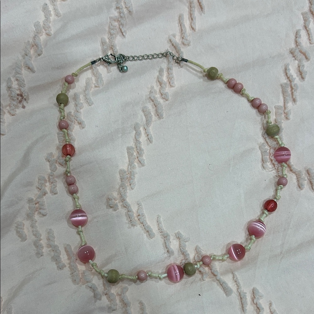 Pink and Green Beaded Necklace